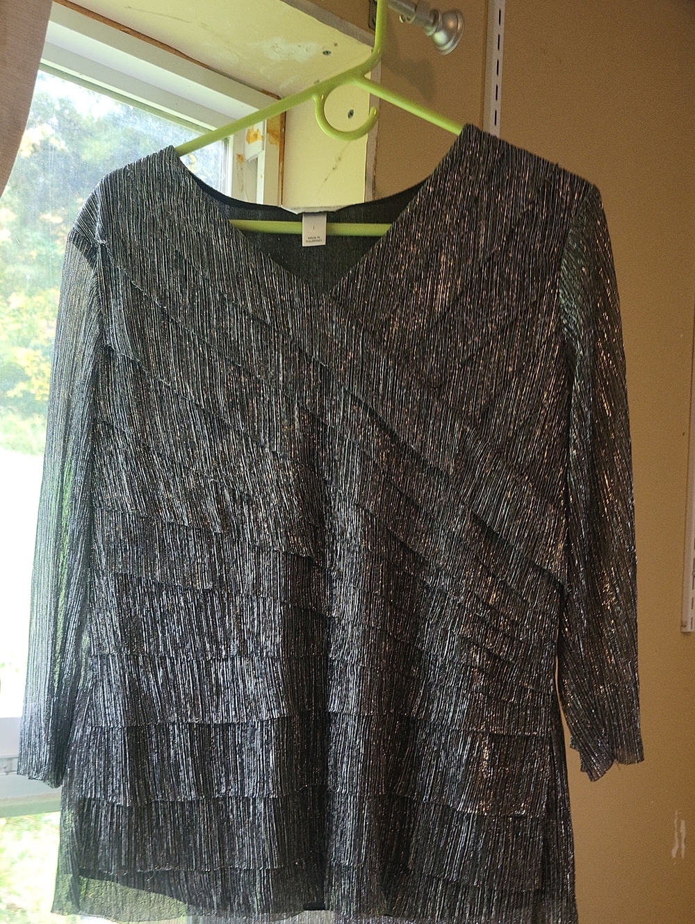 Christopher & Banks Metallic Black Layered V-Neck Tunic